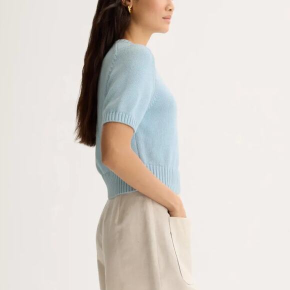 Toccin Blue Cropped Sweater Top MEDIUM Short Sleeve Preppy Spring Cotton $242 - Picture 2 of 12